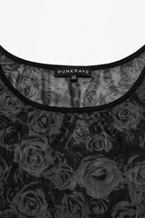Sleeveless Print Hollow Lace Mesh Sheer Womens Steampunk Bodysuit 3 Colors - Product - 5