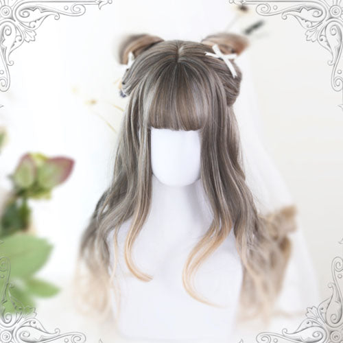 Gray Brown Air Bangs Long Straight Hair Micro-Volume Classic Lolita Wigs - Gray/Brown - 1