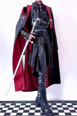 Black/Red [Night Sentinel] Long Sleeves Ouji Gothic Lolita Long Trench Coat - Product - 5