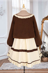 Beige Round Collar Lantern Sleeves Cute Bear Sweet Lolita OP Dress - Product - 8