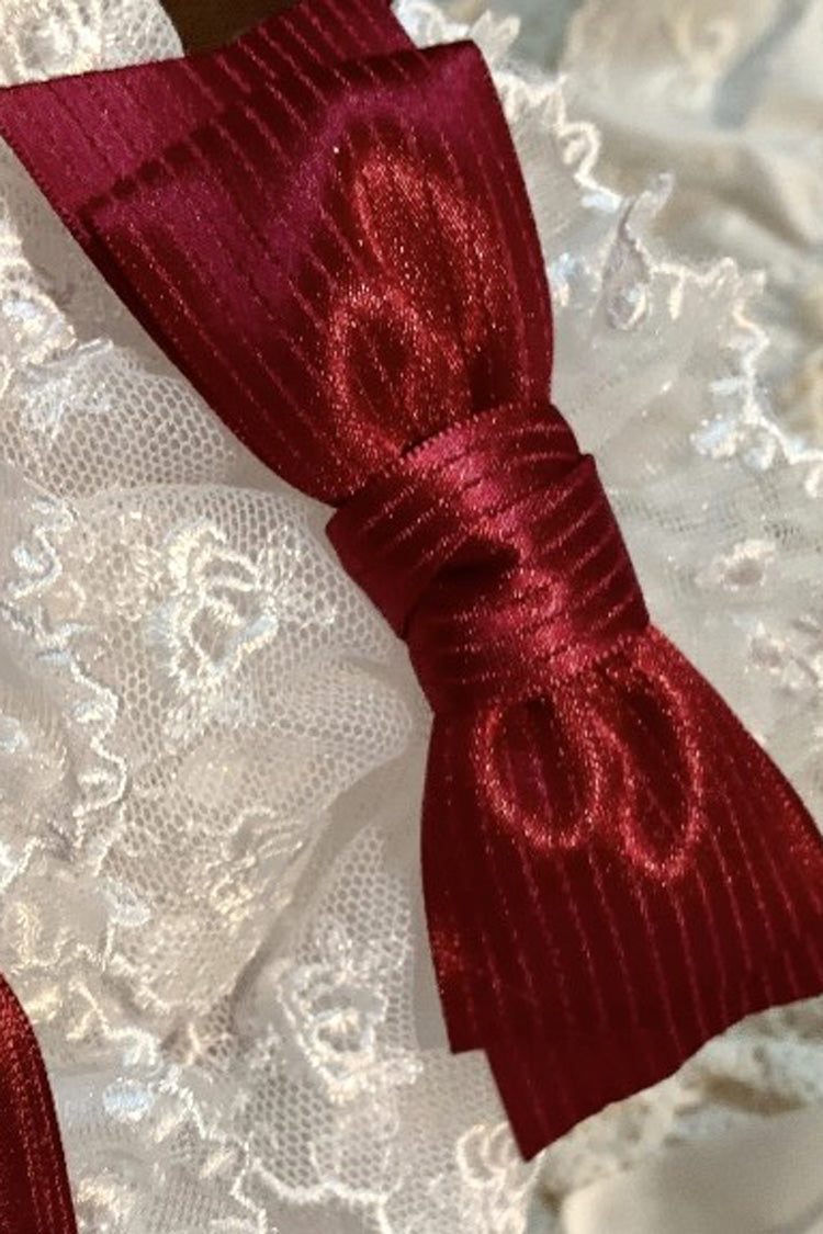 Multi-Color Strawberry Angel Cherry Blossom Tree Bowknot Lace Sweet Lolita Hand Sleeves 9 Colors - Wine Red 2 - 2