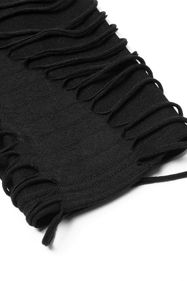 Black Round Collar Long Sleeves Double-Layered Ripped Men's Gothic Blouse - Product - 7