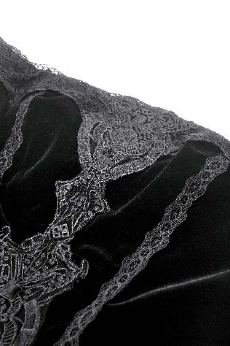 Black Women's Gothic Embroidered Lace Hem Ruched Slip Wedding Dress - Product - 11