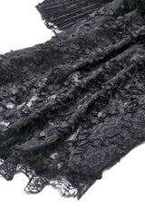 Black Square Collar Cap Sleeves Lace-Up High/Low Lace Ruffled Women's Gothic Princess Velvet Dress - Product - 19