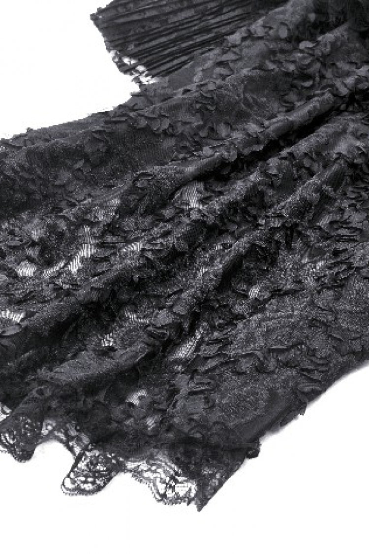 Black Square Collar Cap Sleeves Lace-Up High/Low Lace Ruffled Women's Gothic Princess Velvet Dress - Product - 19