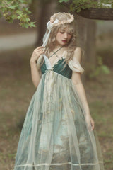 Green V Collar Morning In Pine Forest Print Sweet Lolita Jsk Dress - Product - 5
