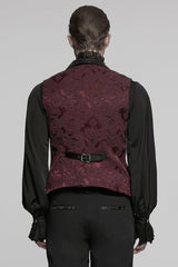 Black/Red Lapel V-neck Sleeveless Jacquard Buckle Men's Gothic Vest - Product - 3