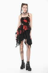 Black/Red Sleeveless Irregular Mesh Tie Dye Women's Punk Slip Dress - Product - 9
