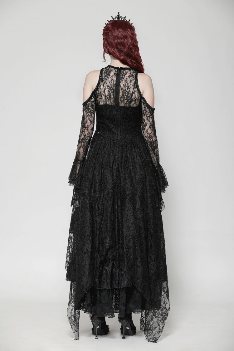 Black Off Shoulder Long Sleeves Women's Gothic Irregular Lace Dress Wedding Dress - Product - 4