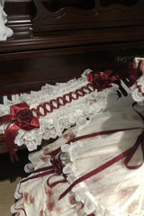 White/Red [Crimson Love Letter] Sleeveless Multi-Layered Printed Bow Lace-Up Gothic Lolita Jsk Dress Set - Product - 5