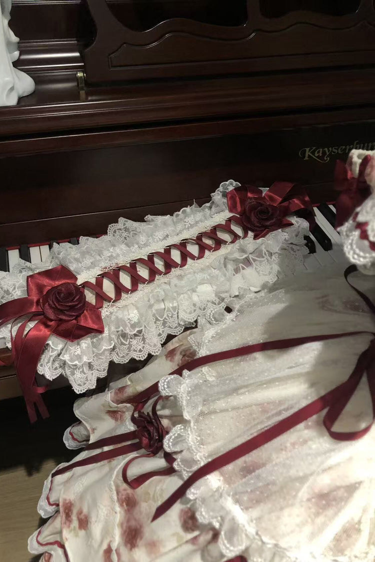 White/Red [Crimson Love Letter] Sleeveless Multi-Layered Printed Bow Lace-Up Gothic Lolita Jsk Dress Set - Product - 5
