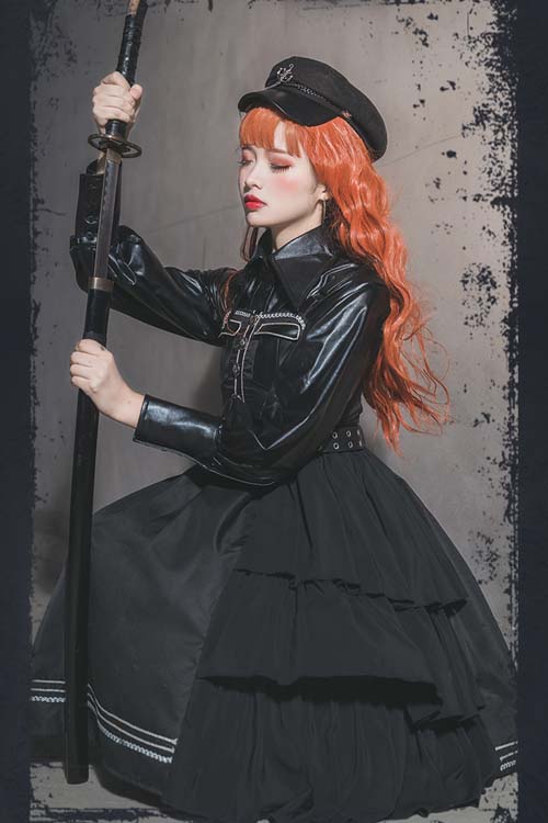 Black Night Owl Handsome Cool Gothic Lolita JSK Dress - Product - 6