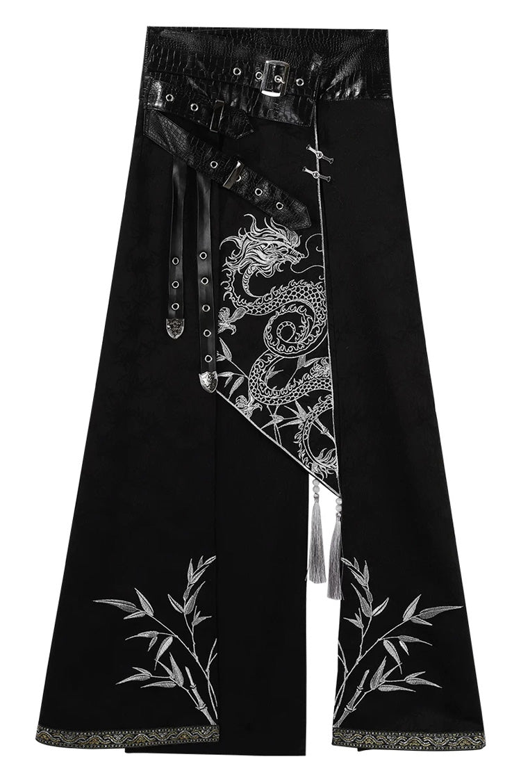 Black [Shadow Dragon Diving Into the Abyss] Long Sleeves Jacquard Embroidered Gothic Chinese Inspired Hanfu Ouji Lolita Set - Waistband(Only) - 17