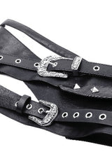 Black Lace-Up Studded Buckled Women's Punk PU Underbust Corset - Product - 12