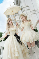 Ivory [Moonlight Variations] Sleeveless Ruffle Lace-Up Sweet Lolita Jsk Short Dress - Product - 9