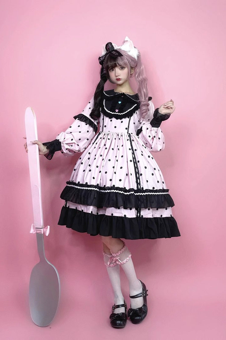 Toffee Bobo Long Sleeves Double Layer Print Ruffle Sweet Lolita Dress 2 Colors - Product - 13
