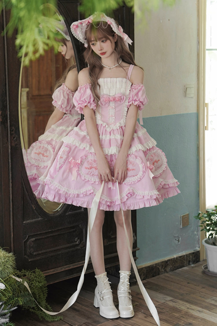 Pink [Butterfly Dream] Multi-Layered Print Ruffle Bowknot Sweet Princess Lolita Jsk Dress - Product - 4