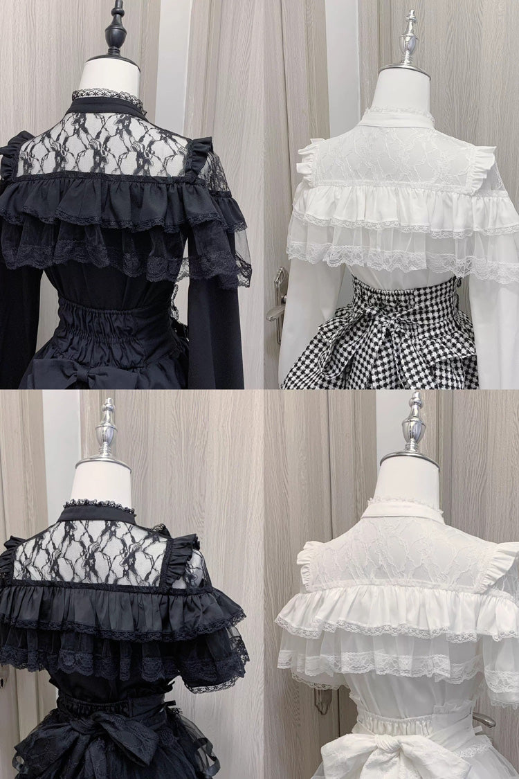 Sweet Ruffle Bowknot Lace Jirai Kei Japanese Blouse 2 Colors - Product - 5