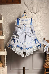 Blue/White [Rabbit Sleeping Doll] Long Trumpet Sleeves Ruffle Bowknot Lace Sweet Lolita Dress - Product - 11