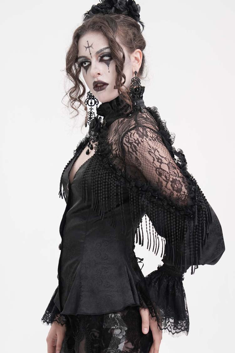 Black Long Sleeves Hollow Ripped Women's Gothic Blouse - Product - 2