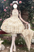 Apricot Miss Pearl Sleeveless Double-Layered Bowknot Lace Lace-Up Sweet (Dress Only) front view