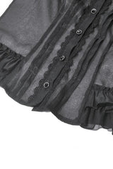 Black Deep V Collar Short Puff Sleeves Multi-Layered Ruffled Lace Sheer Women's Gothic Blouse - Product - 16