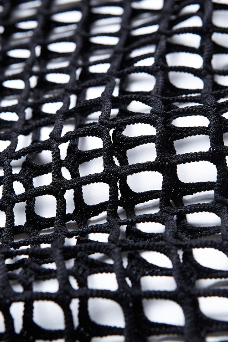 Black Sexy Long Sleeves Fishnet Mesh Women's Fitted Top - Product - 14
