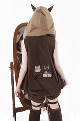 Brown [Fox Trail Chronicles] Sleeveless Hooded Punk Prince Ouji Lolita Set - Product - 4