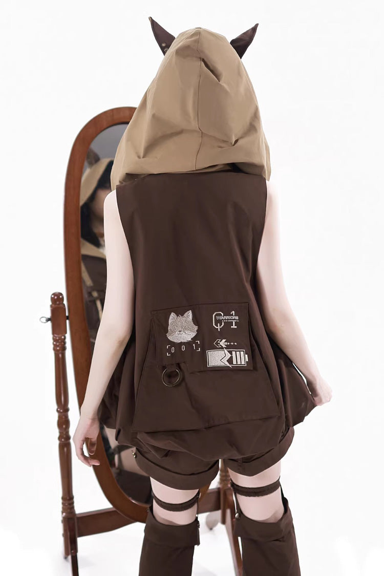 Brown [Fox Trail Chronicles] Sleeveless Hooded Punk Prince Ouji Lolita Set - Product - 4