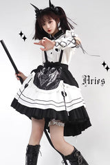 White/Black Ruffle British Style Maid Gothic Lolita Strap Dress - Product - 3
