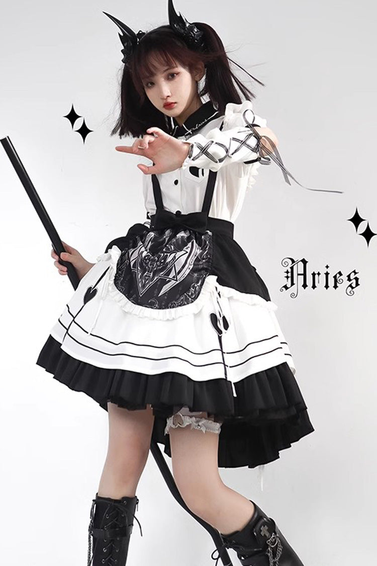 White/Black Ruffle British Style Maid Gothic Lolita Strap Dress - Product - 3