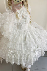 White [Dream Prologue] Doll Multi-Layered Bowknot Lace Sweet Princess Lolita Dress - Product - 9