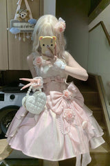 Pink [Rose Heart Knot] Ruffle Hanayome Bowknot Sweet Princess Gorgeous Lolita Jsk Dress - Product - 5