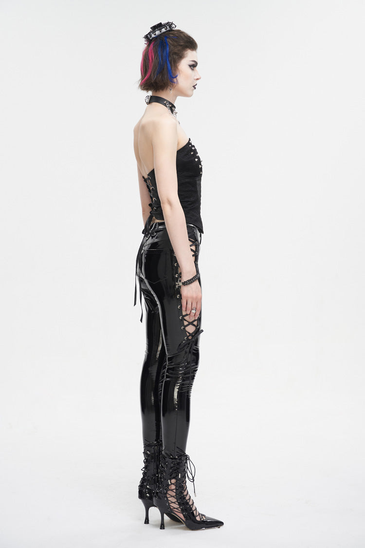 Black Lace Up Studded Overbust Women's Punk Corset - Product - 6