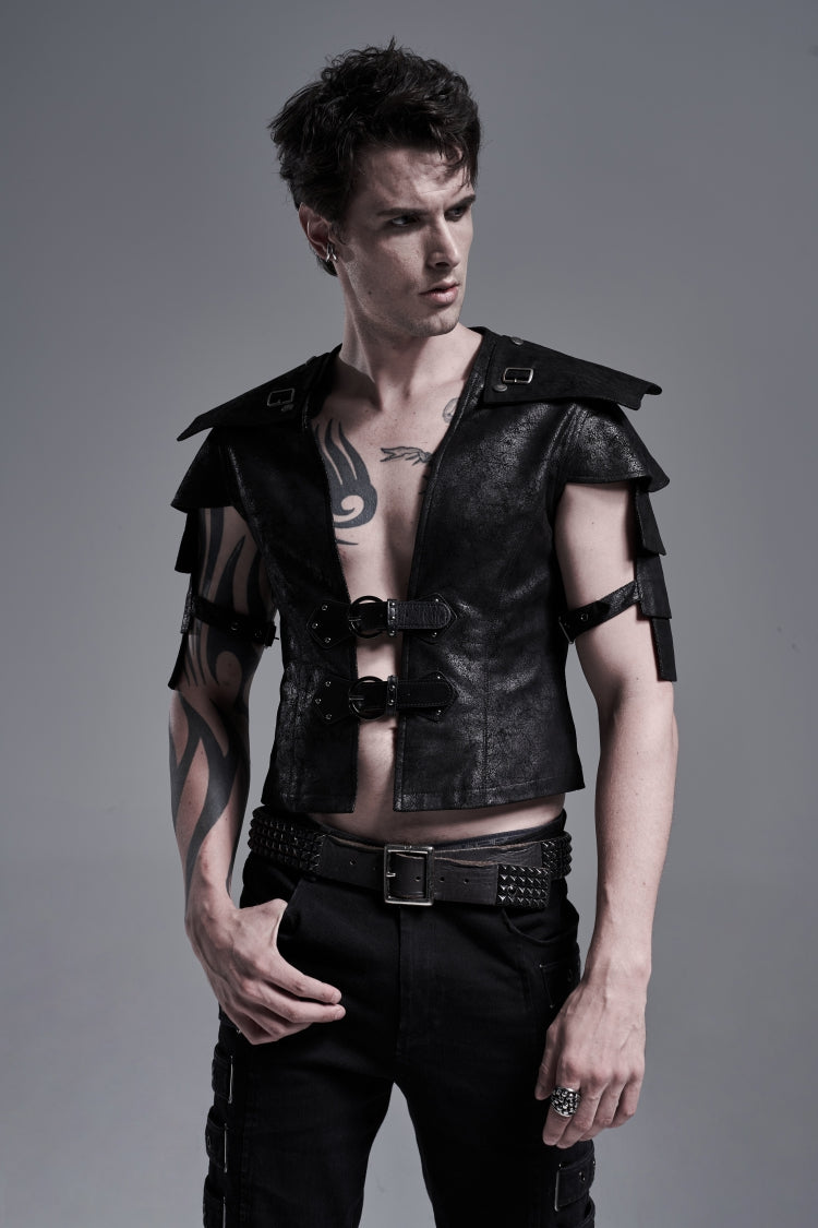 Black Multi-layer Stitching Men's Punk Vest - Black - 1