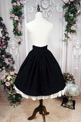 Black [Heart of Rose] High Waisted Ruffle Embroidery Lace-Up Sweet Vintage Elegant Palace Lolita Skirt - Product - 15