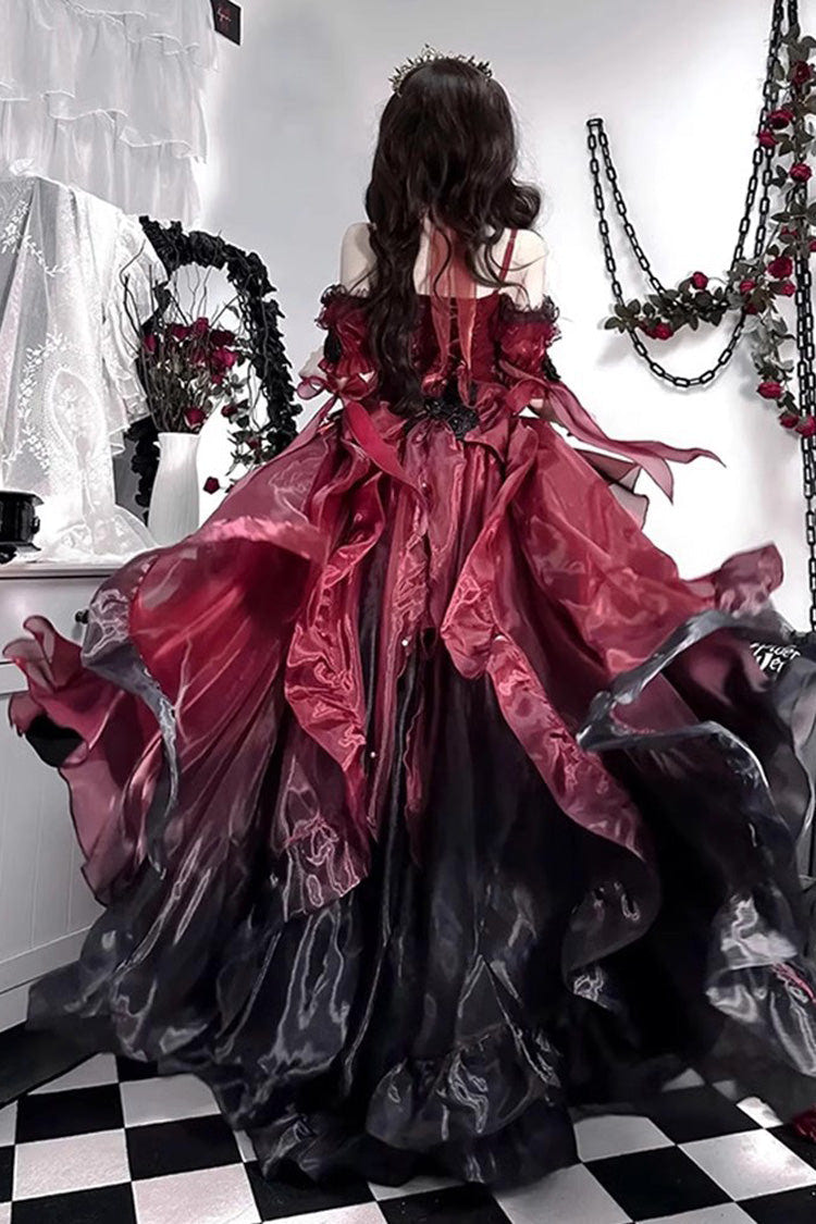 Red/Black Bowknot Irregular Gothic Princess Lolita Jsk Dress - Product - 4