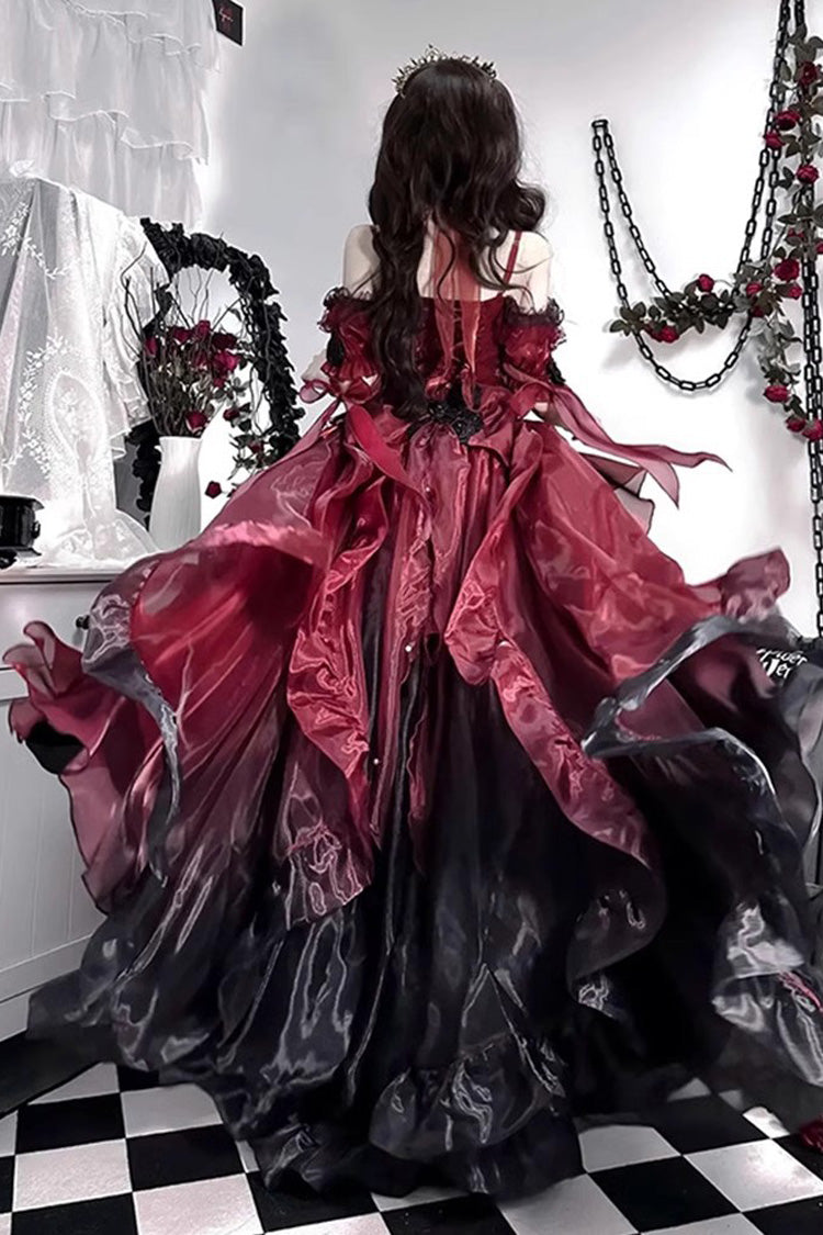 Red/Black Bowknot Irregular Gothic Princess Lolita Jsk Dress - Product - 4
