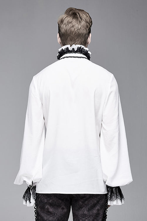 White Chiffon Embroidered Long Sleeves Mens Gothic Blouse - Product - 3
