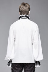 White Chiffon Embroidered Long Sleeves Mens Gothic Blouse - Product - 3