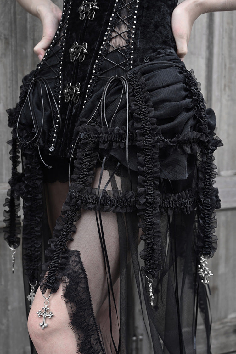 Black [Hell Alice] Hollow Lace-Up Fishbone Gothic Lolita Dress Corset - Product - 17
