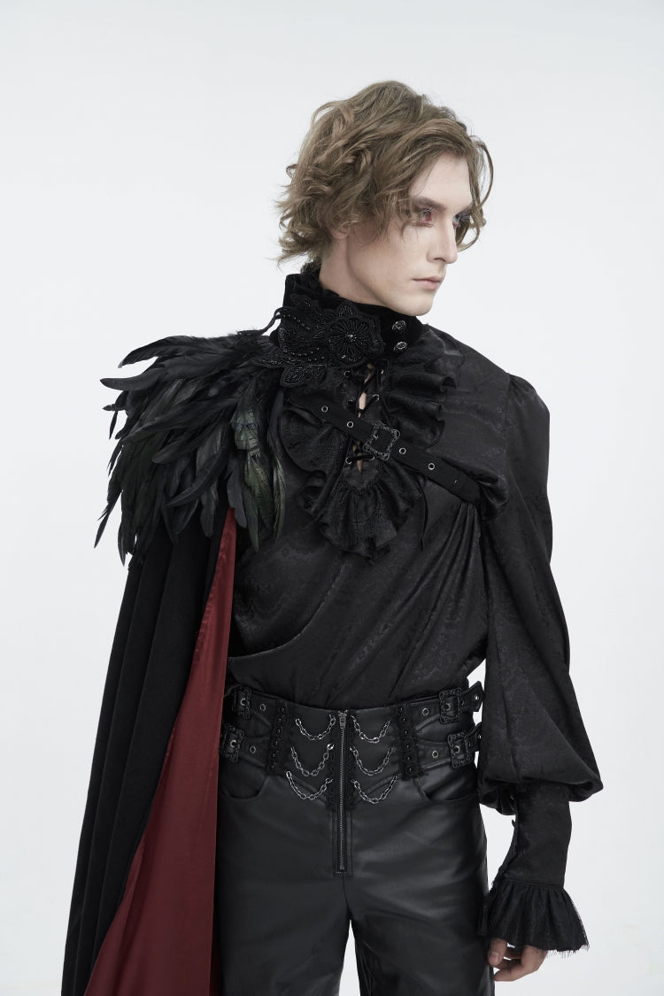 Black Stand Collar Men's Gothic Accessory Feather Cape - Product - 8