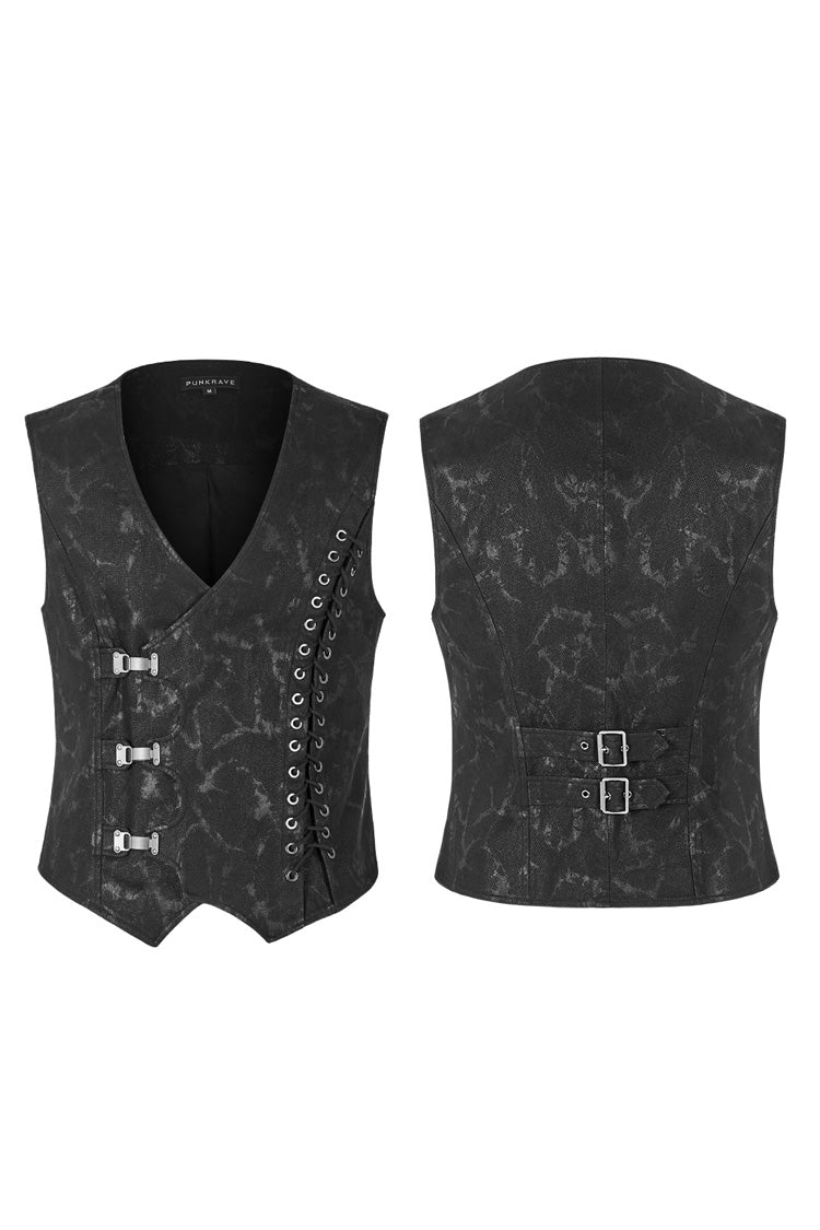 Black V Collar Sleeveless Stripes Buckle Men's Punk Vest - Product - 5