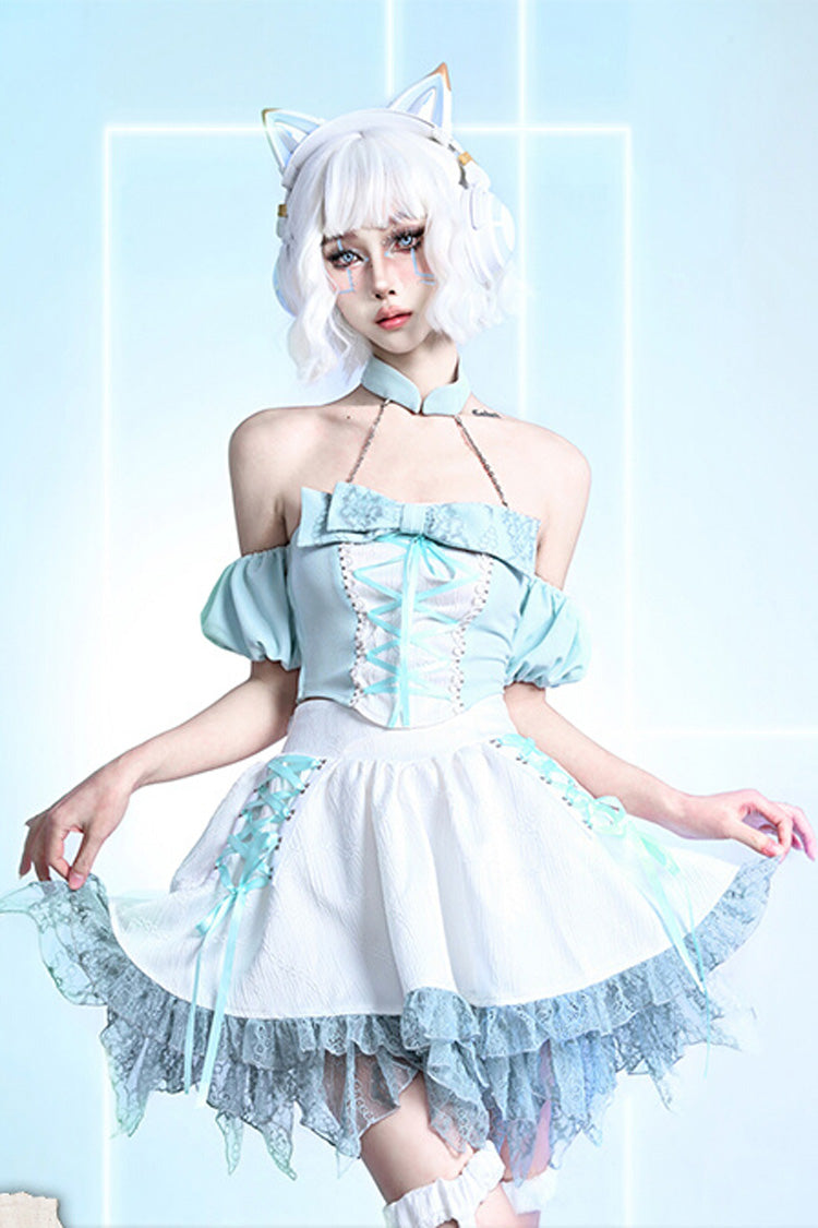 White [Virtual Idol] Ruffle Lace Lace-Up Sweet Lolita Skirt - Product - 2