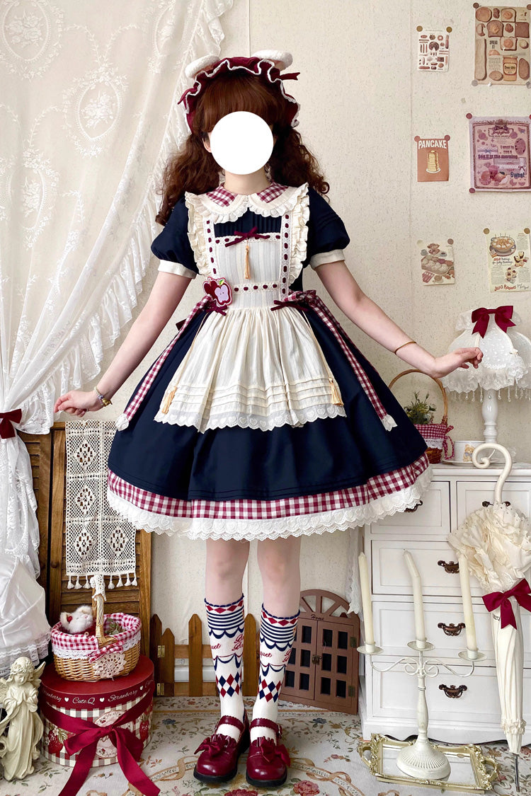 Blue/White [Alice's Picnic] Doll Collar Short Sleeves Printed Ruffled Sweet Lolita Dress - Product - 2