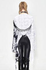 Black And White Tie Dyed Jersey Hooded Punk Asymmetrical Womens Coat - Product - 4