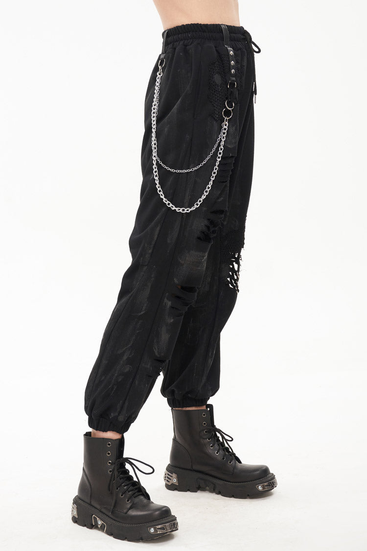 Black Knitting Material Retro Hand-Painted Metal Circle Decoration Women's Gothic Pants - Product - 3