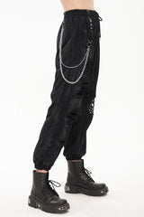 Black Knitting Material Retro Hand-Painted Metal Circle Decoration Women's Gothic Pants - Product - 3