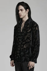 Piranha Print Lapel Collar Long Sleeves Mens Gothic Blouse 2 Colors - Product - 2