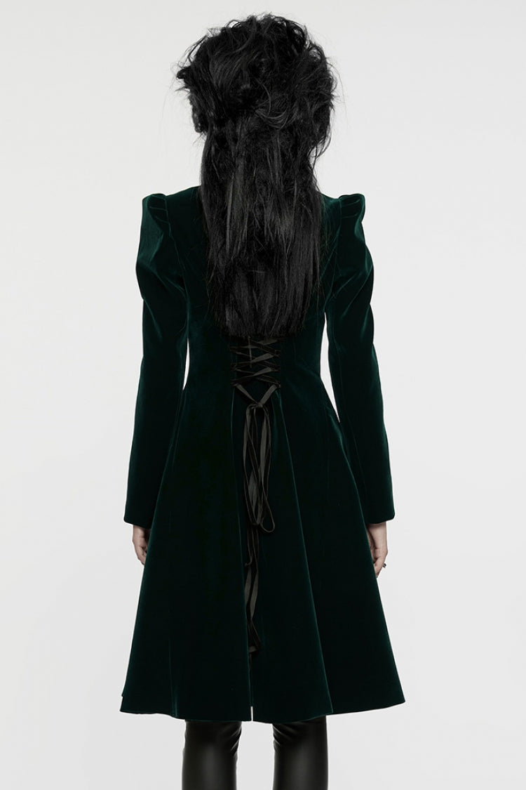 Black/Green Long Puff Sleeves Floral Embroidery Women's Gothic Coat - Product - 3